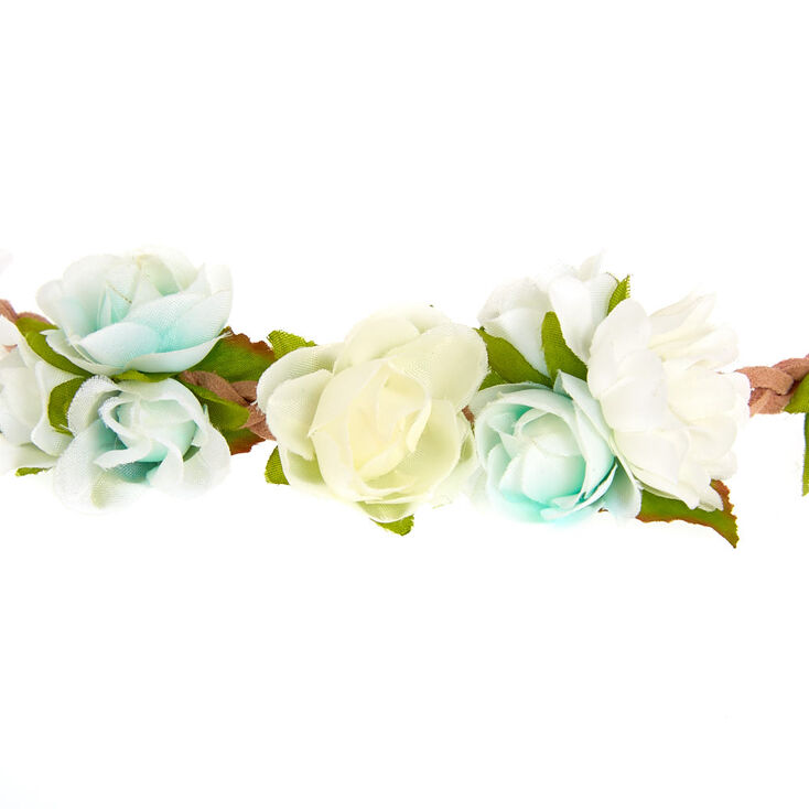 Mint &amp; White Flower Braided Headwrap,