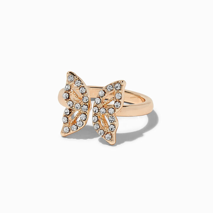 Crystal Gold-tone Butterfly Ring Set - 5 Pack