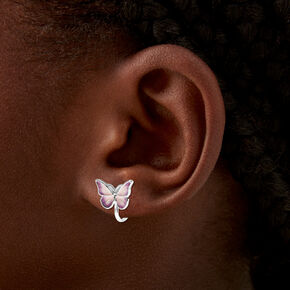 Boucles d&#39;oreilles &agrave; clip papillon roses et violettes,