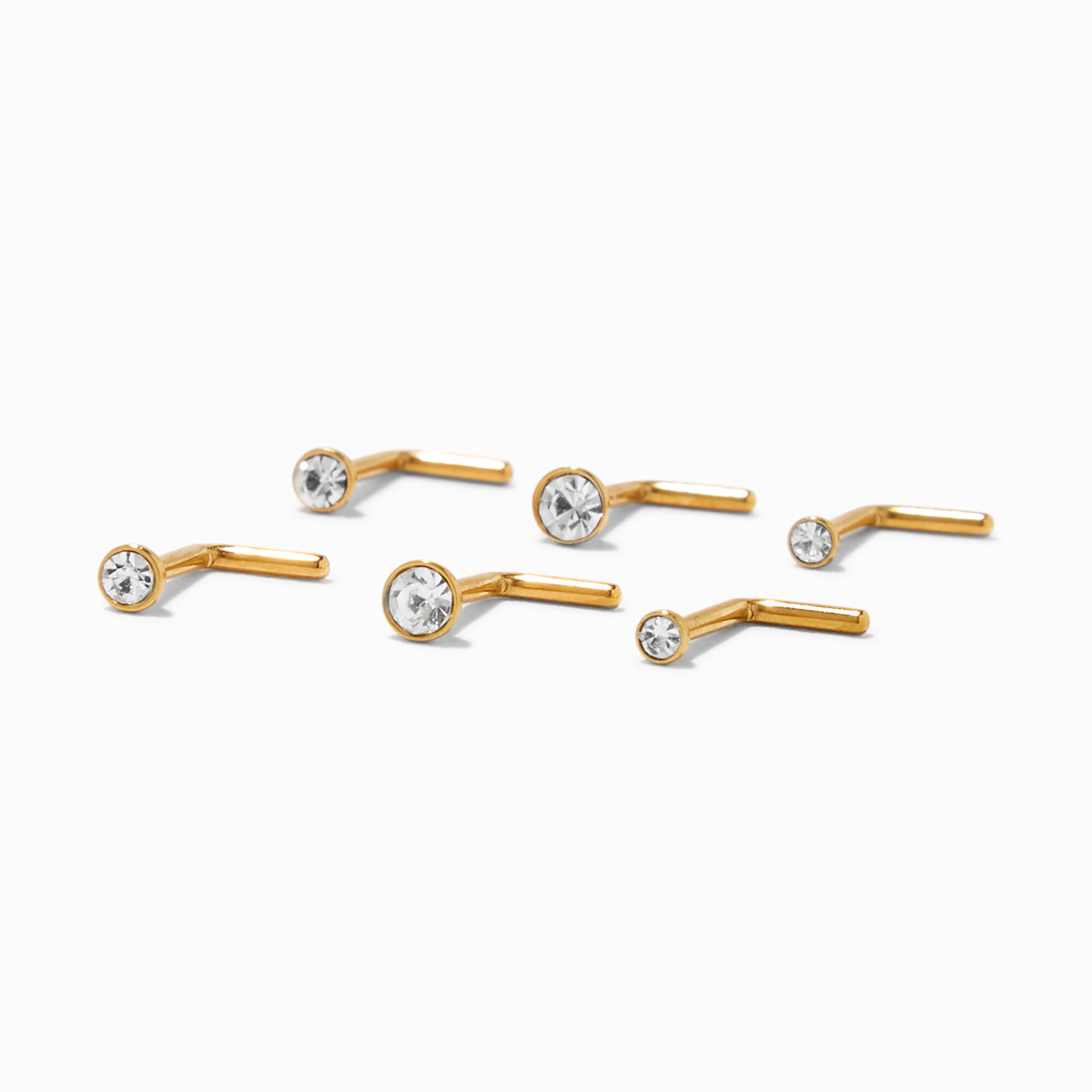 View Claires Tone Titanium 18G Graduated Nose Studs 6 Pack Gold information