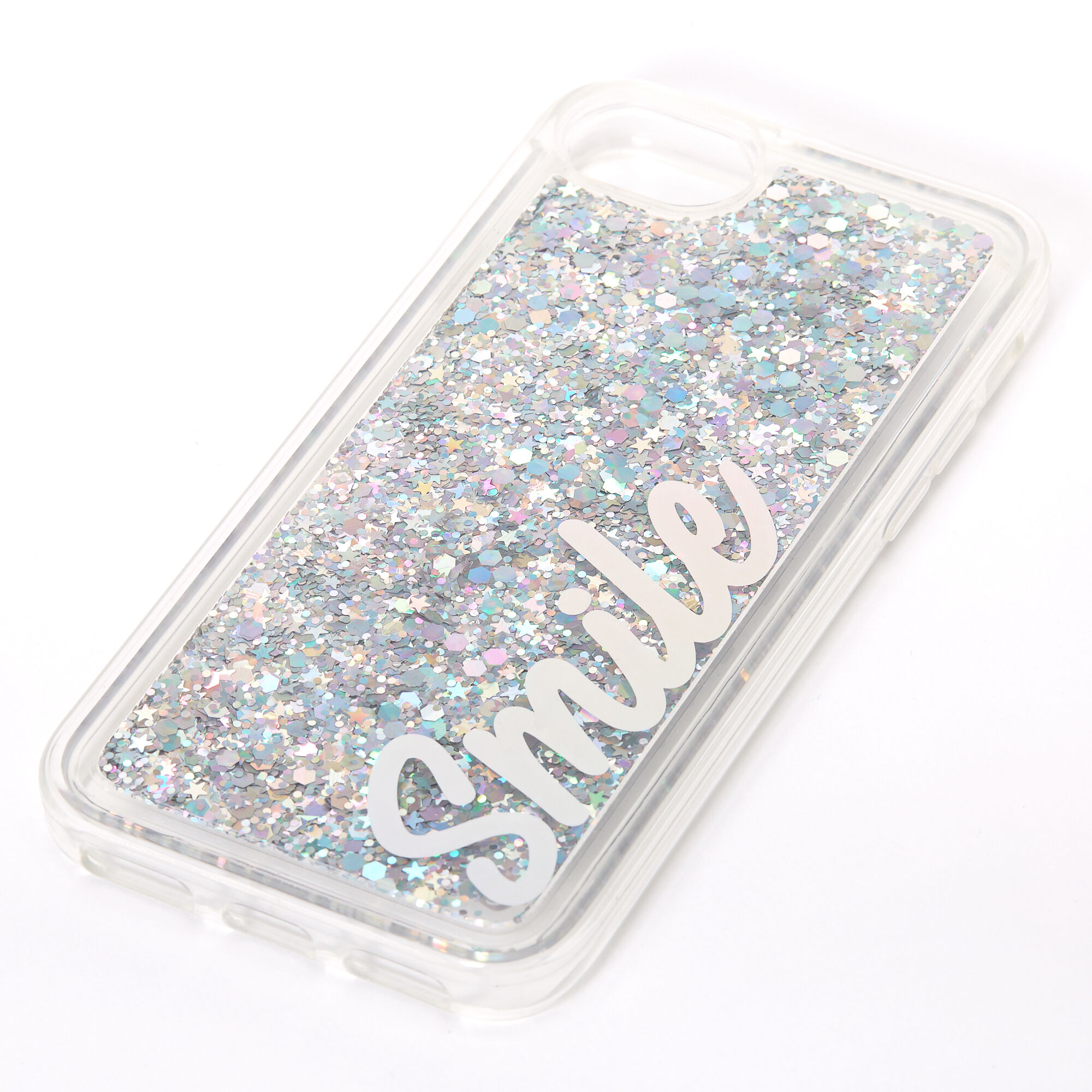 Smile Silver Glitter Liquid Fill Phone Case - Fits iPhone® 6/7/8/SE,