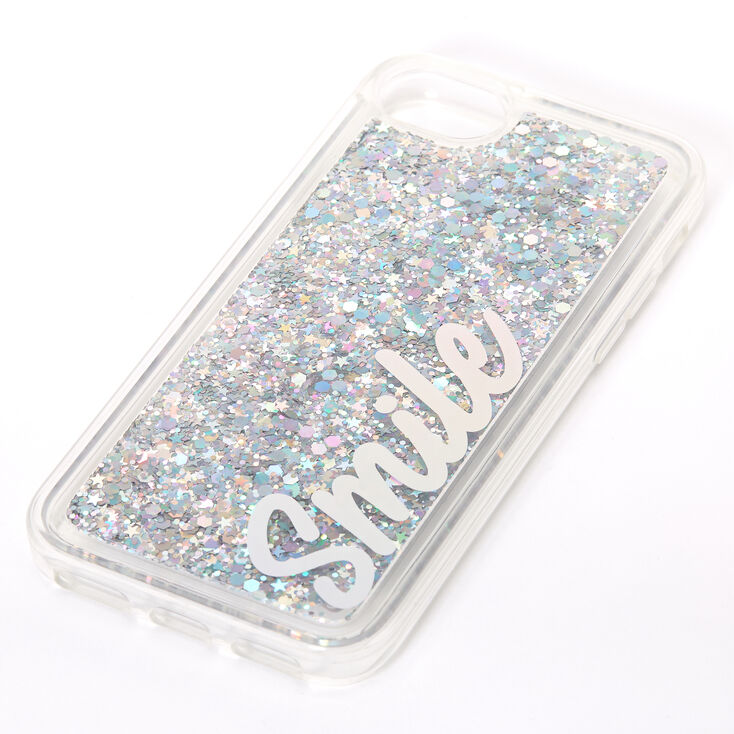Smile Silver Glitter Liquid Fill Phone Case - Fits iPhone&reg; 6/7/8/SE,