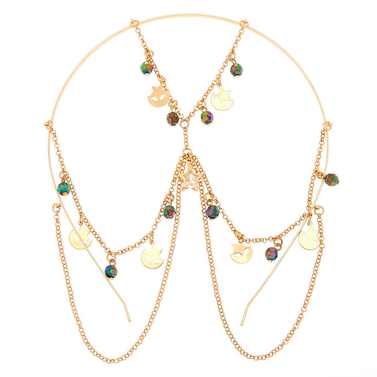 Gold Beaded Star Back to Front Chain Headband,