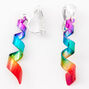 Silver 1&quot; Rainbow Spiral Clip On Drop Earrings,