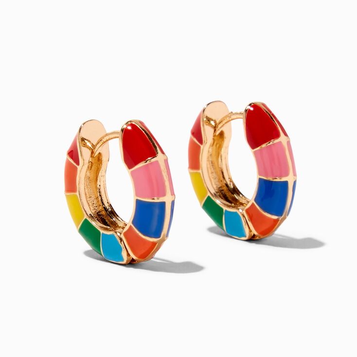 Gold Rainbow 10MM Huggie Hoop Earrings,