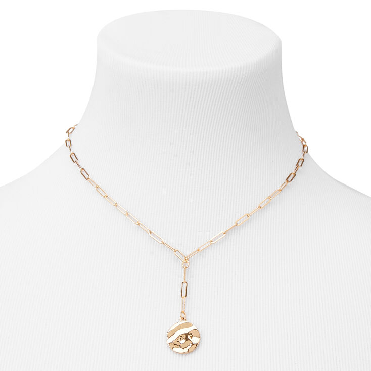 Gold Hammered Coin Pendant Chain Necklace,