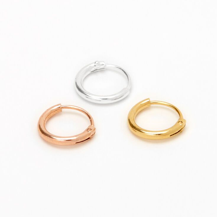 Sterling Silver 22G Mixed Metal Hoop Rook Earrings - 3 Pack,
