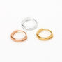 Sterling Silver 22G Mixed Metal Hoop Rook Earrings - 3 Pack,