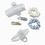 Blue &amp; Cream Mixed Scrunchie &amp; Hair Clip Set - 6 Pack,