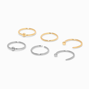 20G Mixed Metal Titanium Ball Nose Rings - 6 Pack,