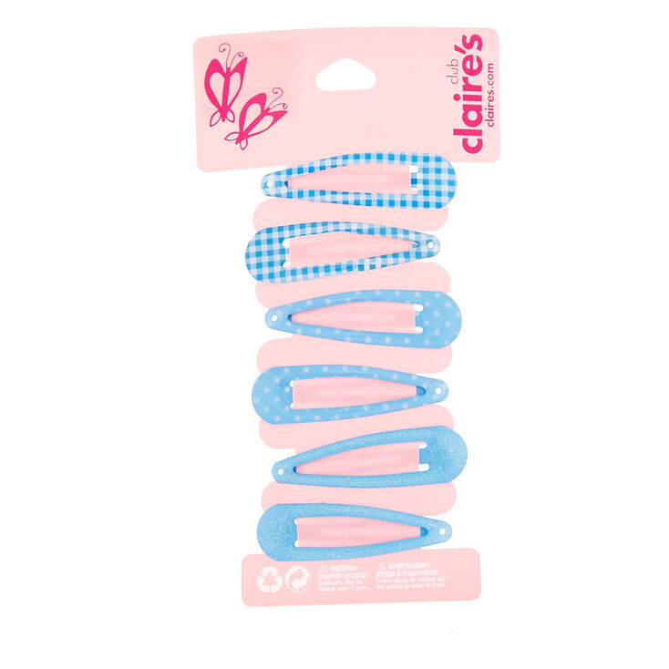 Claire&#39;s Club Gingham Snap Hair Clips - Blue, 6 Pack,