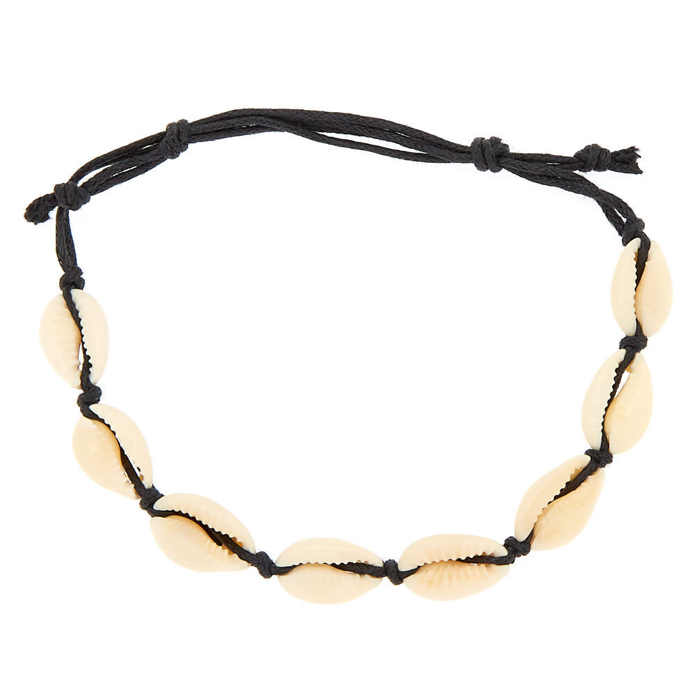 Cowrie Shell Cord Anklet Black