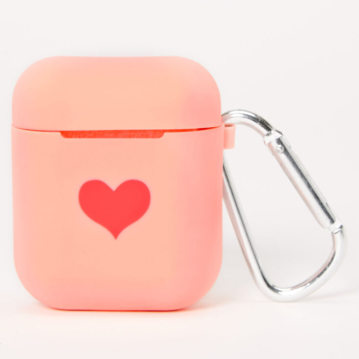 Pink Heart Silicone Earbud Case Cover - Compatible With Apple AirPods&reg;,