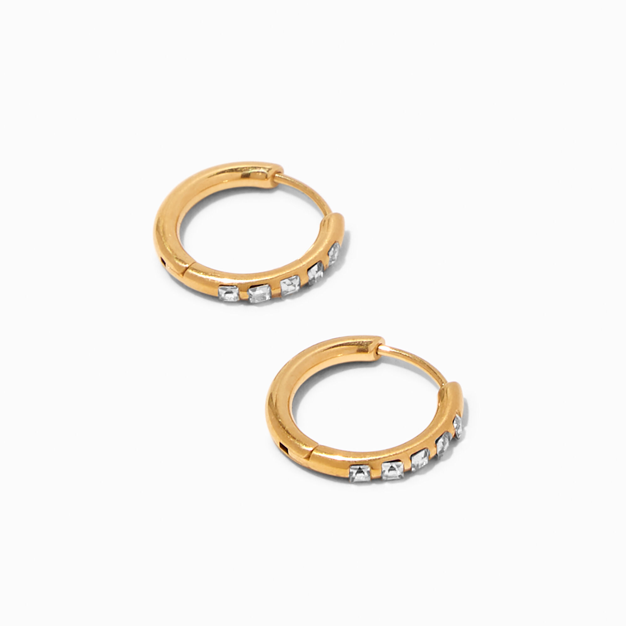 View C Luxe By Claires Titanium 10MM Crystal Huggie Hoop Earrings Gold information