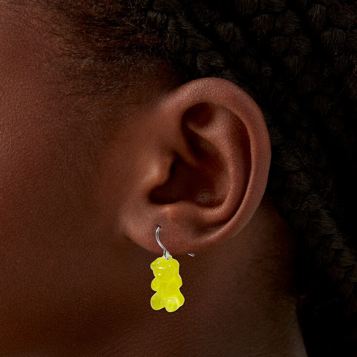 Yellow Glow  in the Dark Gummy Bear 0.5&quot; Drop Earrings,