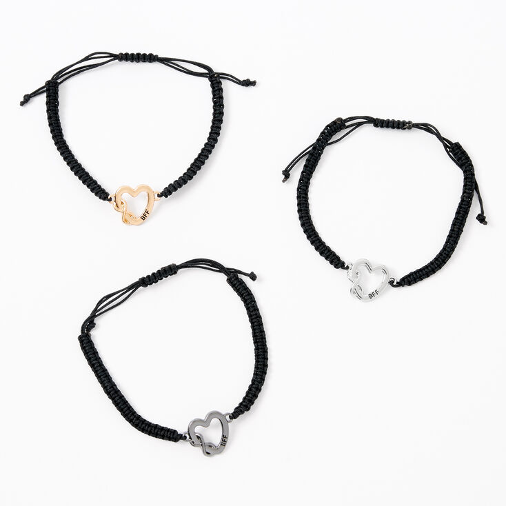 Mixed Metal Infinity Heart Adjustable Friendship Bracelets - 3 Pack,