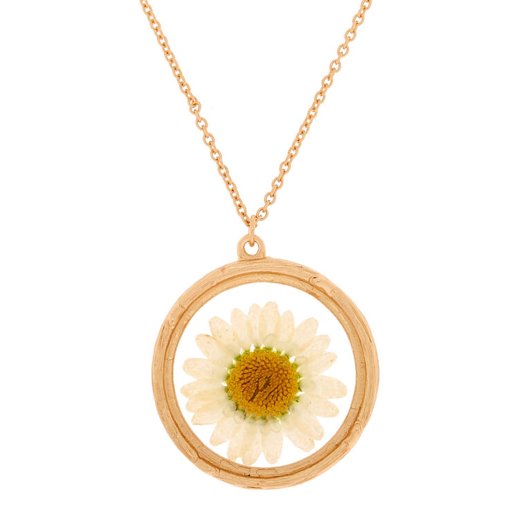 Gold Pressed Flower Long Pendant Necklace,