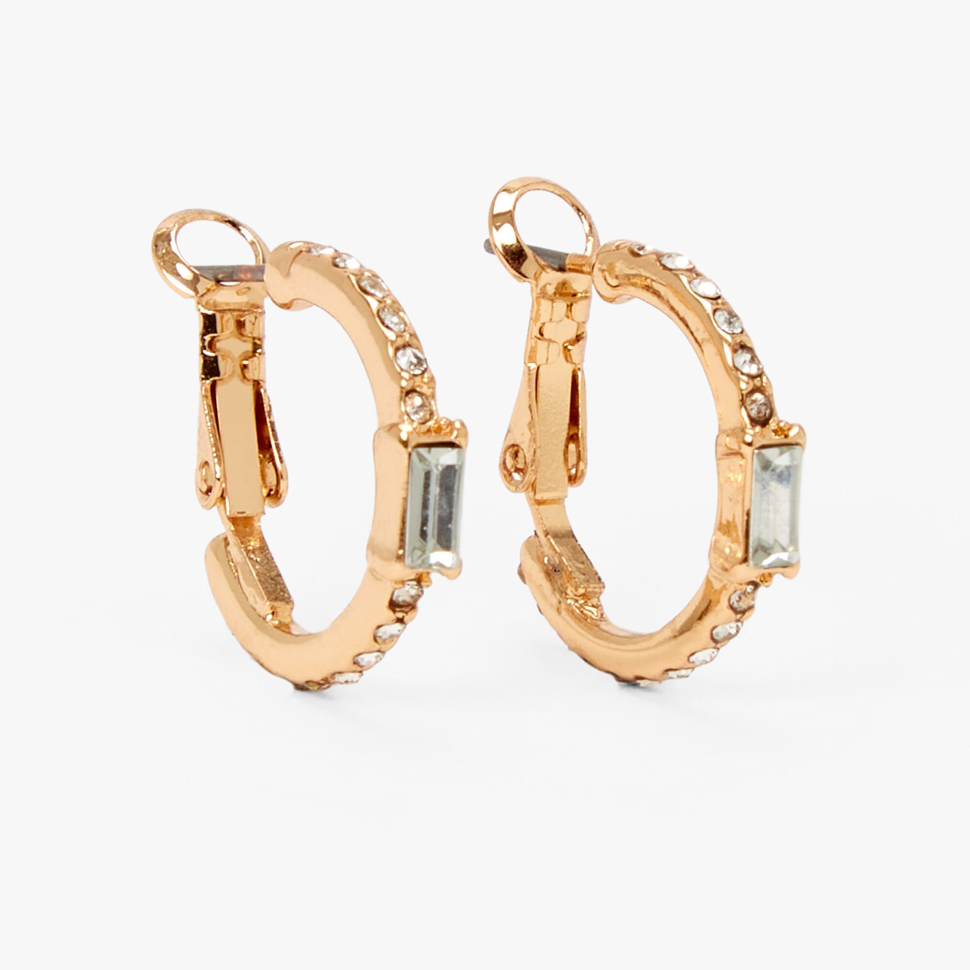 Gold Small Crystal 20MM Hoop Earrings,