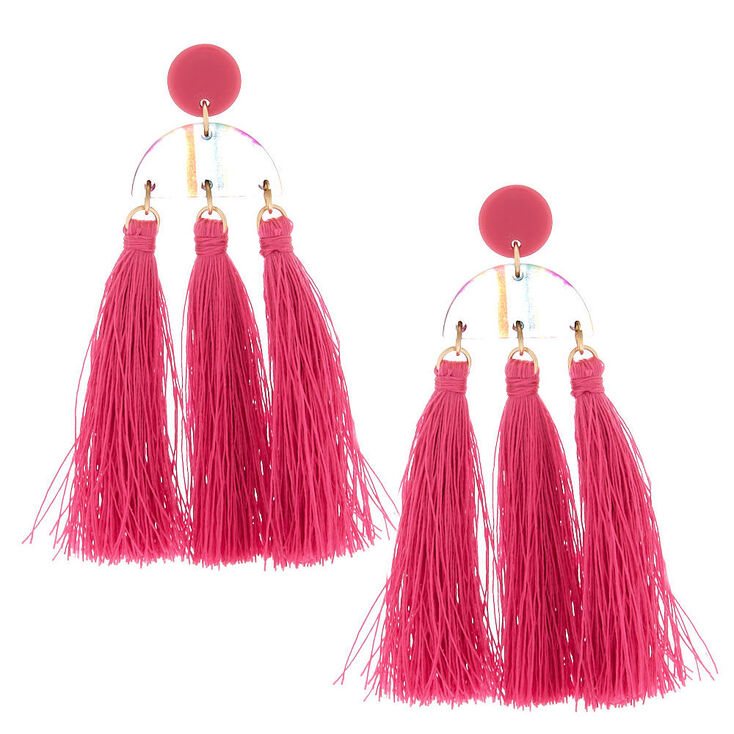 Claire's Pendantes à rayures arc-en-ciel avec pompons roses 8 cm couleur doré