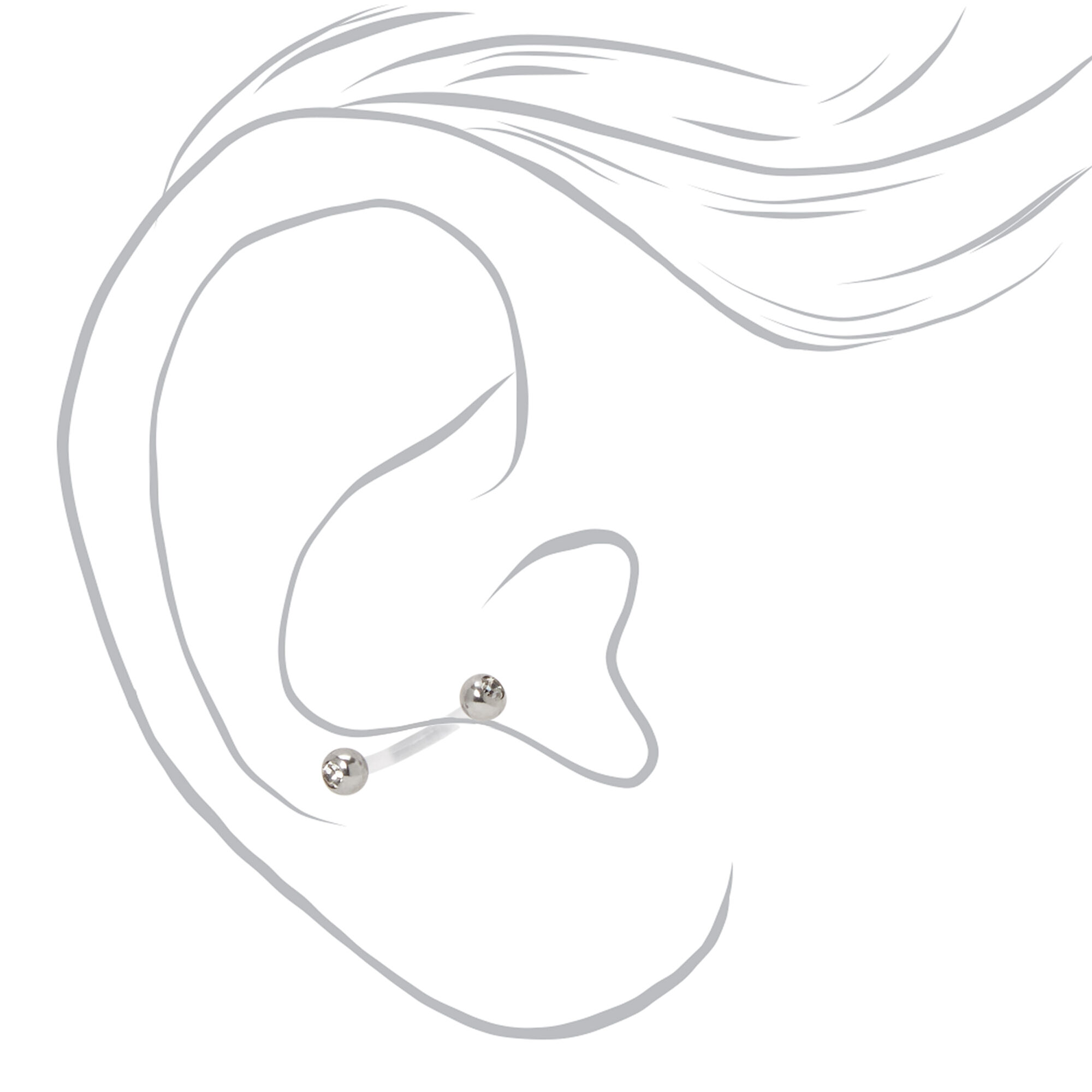 Silver Anti Tragus 16G Faux Crystal Curved Barbell,