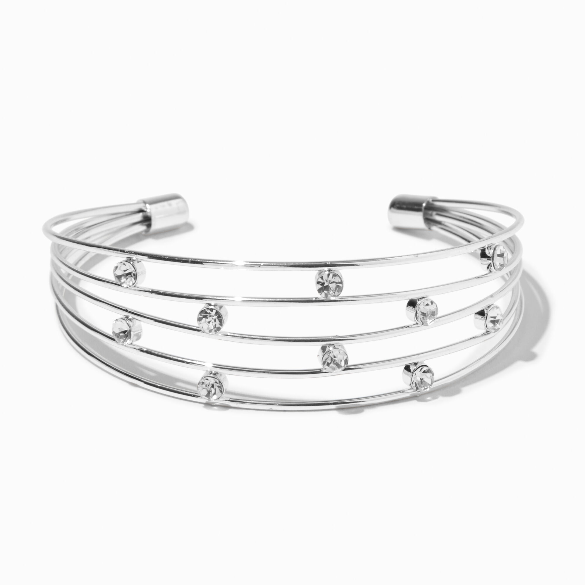 Bracelet manchette diamant et fil métallique couleur argentée,