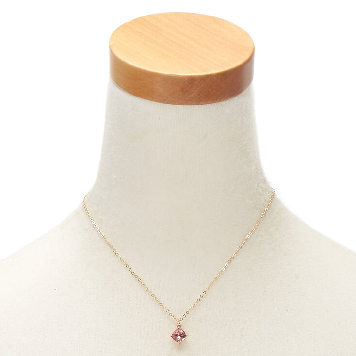 October Birth Stone Pendant Necklace - Rose,