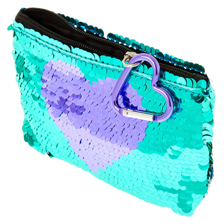 Porte-monnaie avec fermeture &eacute;clair et c&oelig;ur en sequins r&eacute;versibles,