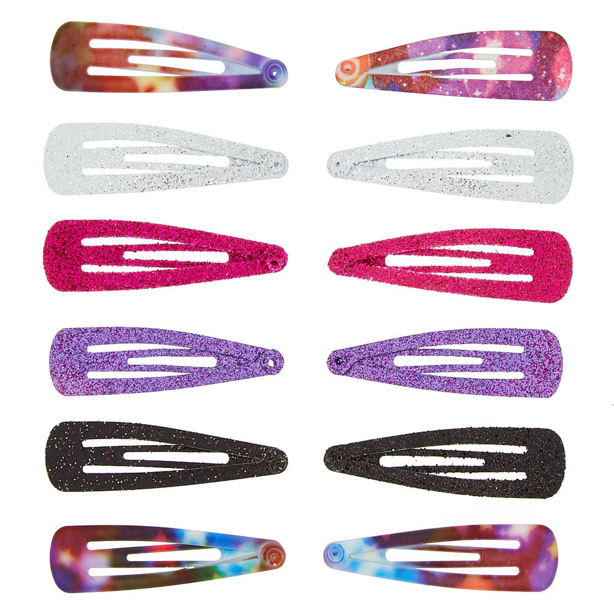 Glitter Space Snap Hair Clips Purple, 12 Pack Claire's