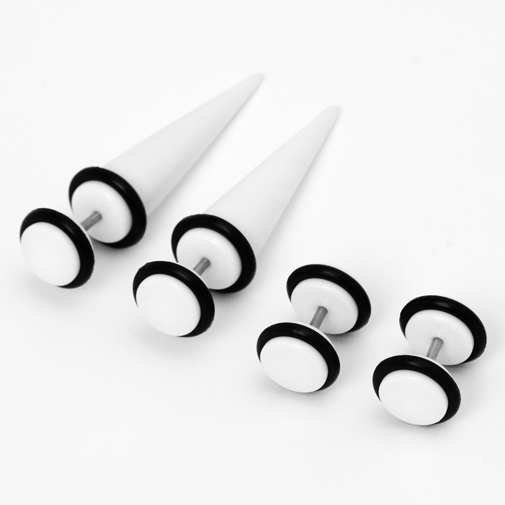 White online plug earrings