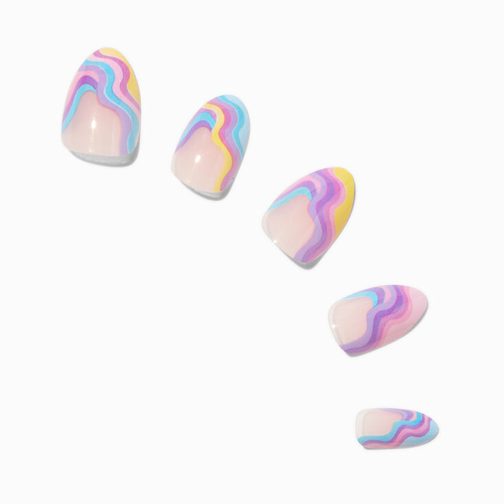 Rainbow Swirl Almond Vegan Faux Nail Set - 24 Pack,