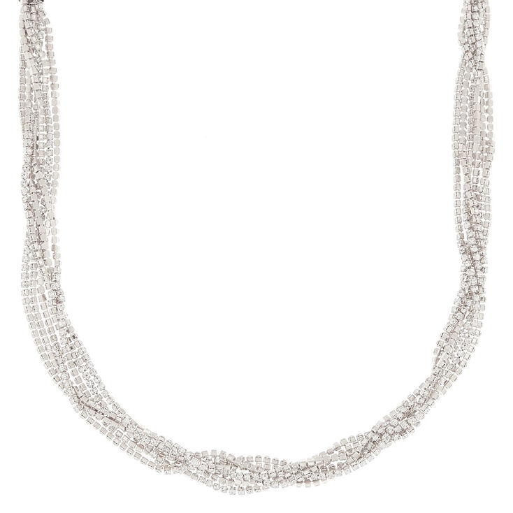 Claire's Collier volumineux torsadé avec strass couleur argenté