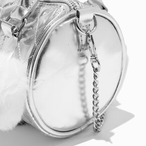 Silver Bear Quilted Barrel Crossbody Bag,