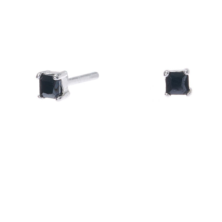 Sterling Silver Cubic Zirconia Black 3MM Square Stud Earrings,