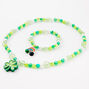 St. Patrick&#39;s Day Green Shamrock &amp; Rainbow Beaded Jewelry Set - 2 Pack,