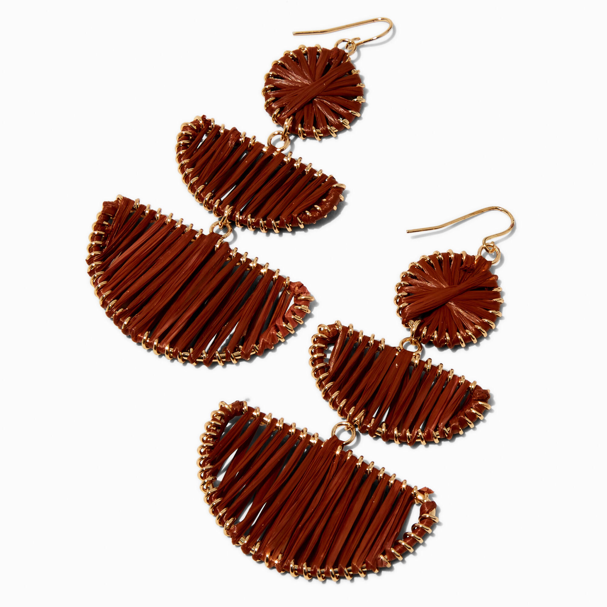 View Claires Half Moon Raffia 3 Drop Earrings Burgundy information