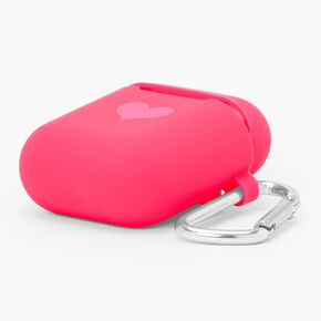 Neon Pink Heart Silicone Earbud Case Cover - Compatible With Apple AirPods,