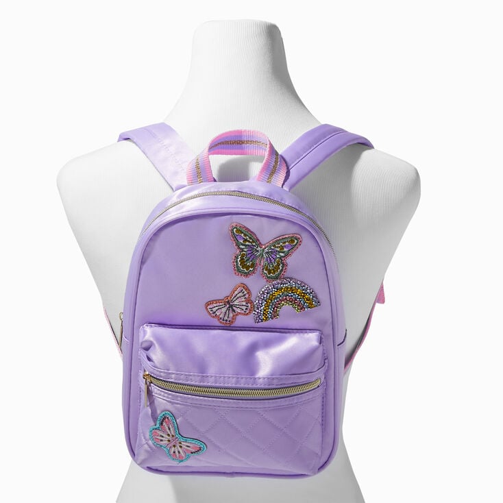 Claire&#39;s Club Lilac Butterfly Patch Mini Backpack,