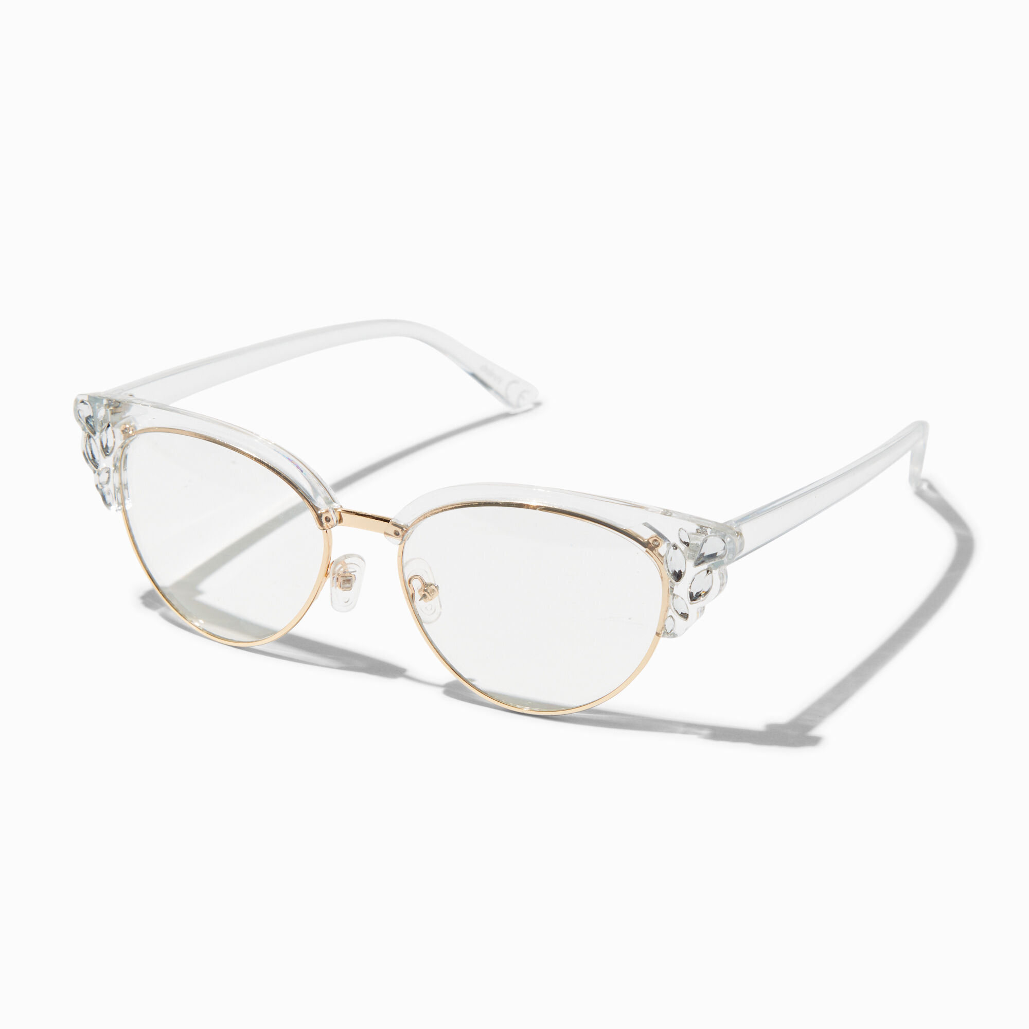 View Claires Gemstone Cat Eye Clear Lens Frames Gold information