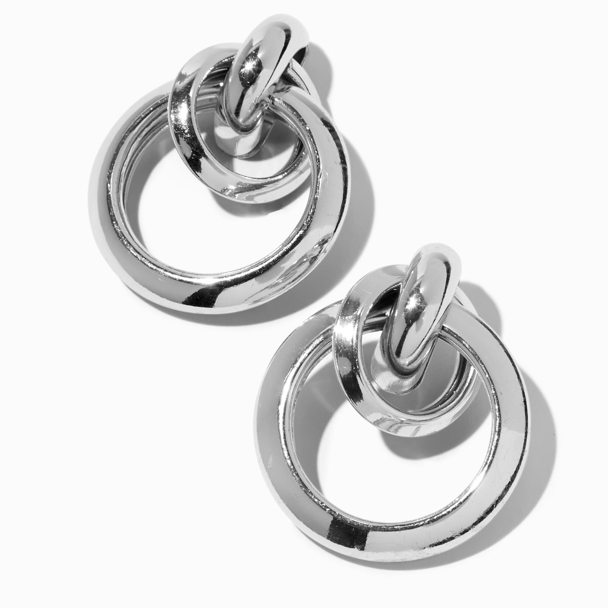 View Claires Tone Entwined Hoops Drop Earrings Silver information