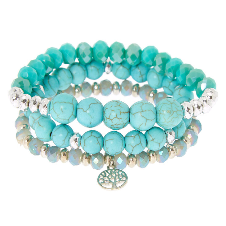 Beaded Stretch Bracelets - Turquoise, 3 Pack,