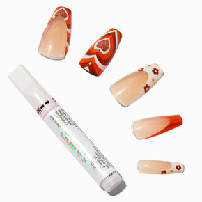 Retro Heart Squareletto Vegan Faux Nail Set - 24 Pack,