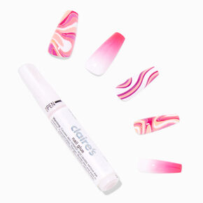 XOXO Pink Swirl Squareletto Vegan Faux Nail Set - 24 Pack,