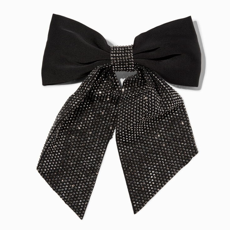 Black Rhinestone Large Hair Bow Clip,