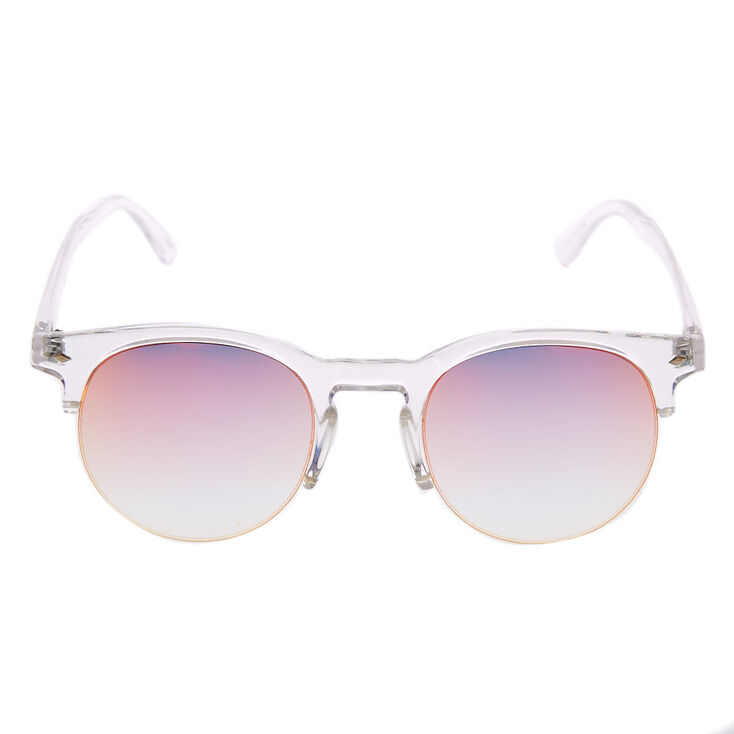 Round Mod Transparent Mirrored Sunglasses - Clear,