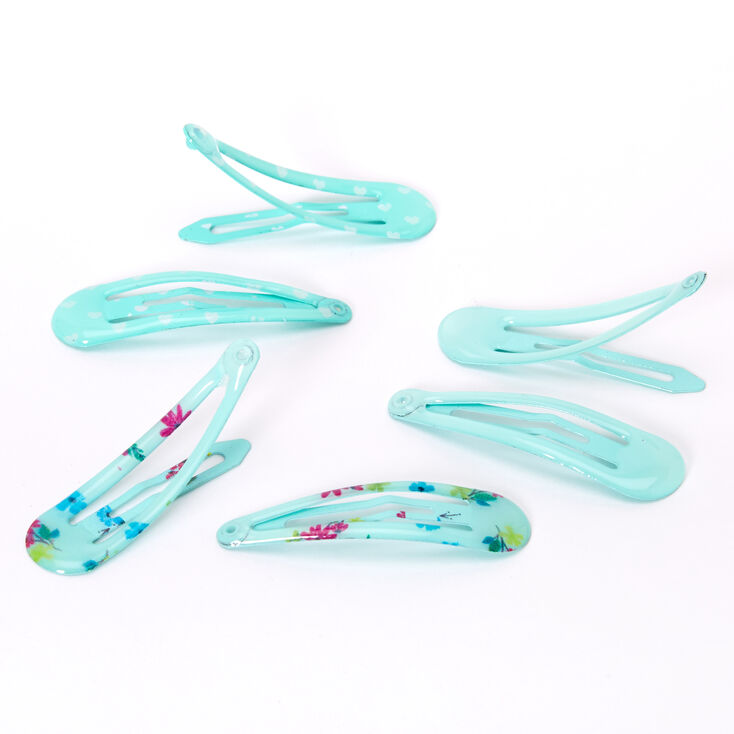Claire&#39;s Club Floral Snap Hair Clips - Mint, 6 Pack,
