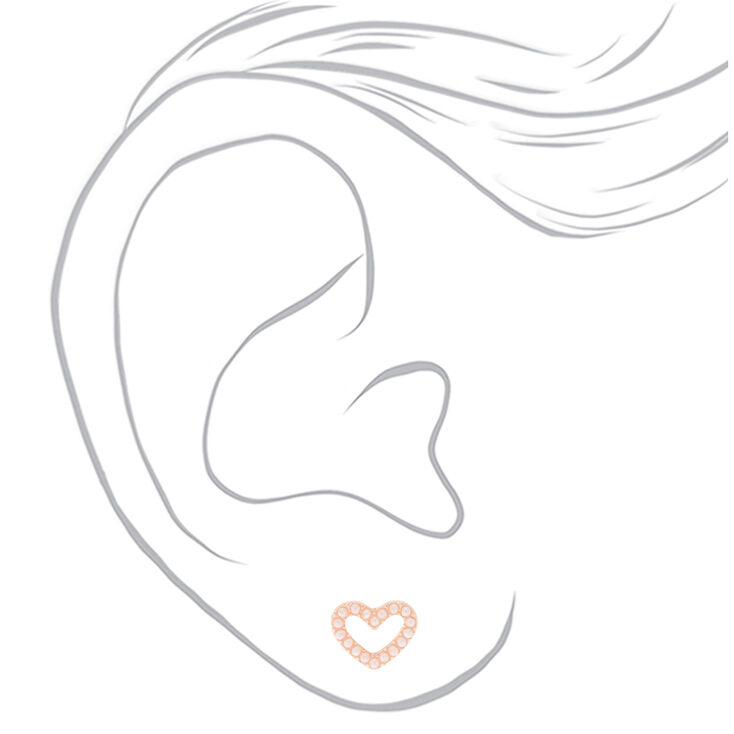 Rose Gold Pearl Heart Stud Earrings,