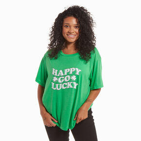 Green Happy Go Lucky Short Sleeve St. Patrick&#39;s Day Tee,