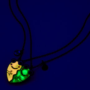 Colliers &agrave; pendentif c&oelig;ur fendu phosphorescent Best Friends - Lot de 2,