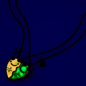 Best Friends Frog Glow in the Dark Split Heart Pendant Necklaces - 2 Pack,