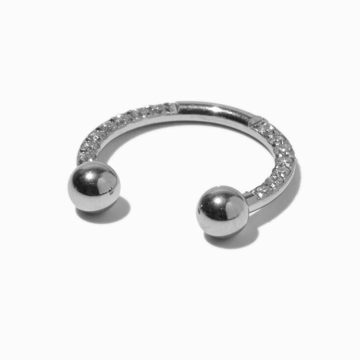 Silver-tone 16G Crystal Horseshoe Septum Nose Ring